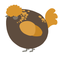A bark and orange chicken with a neck-speckle pattern