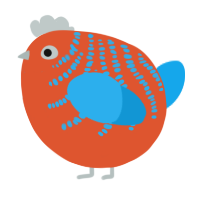 A vermilion and sky chicken with a half-bar pattern