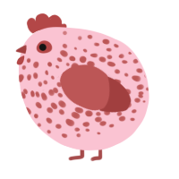 A rose and red chicken with a speckle pattern