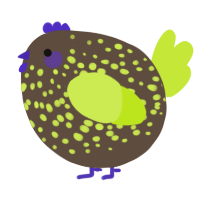 A bark and lime chicken with a speckle pattern