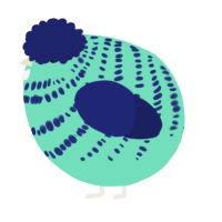 A mint and navy chicken with a bar pattern