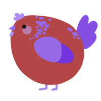 A red and blurple chicken with a neck-speckle pattern