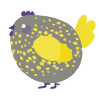 A ash and yellow chicken with a speckle pattern