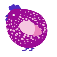 A plum and pink chicken with a speckle pattern