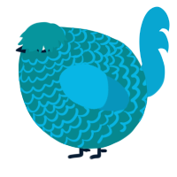 A teal and cerulean chicken with a lace pattern