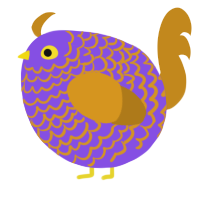 A blurple and ochre chicken with a lace pattern