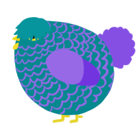 A teal and blurple chicken with a lace pattern