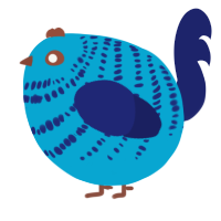 A cerulean and navy chicken with a bar pattern
