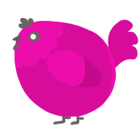 A fuchsia chicken with a head pattern