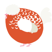 A vermilion and white chicken with a half-lace pattern