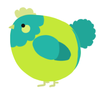 A lime and turquoise chicken with a head pattern