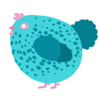 A aqua and sea chicken with a speckle pattern