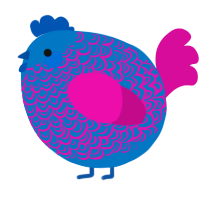 A sapphire and fuchsia chicken with a double-lace pattern