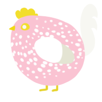 A rose and white chicken with a speckle pattern