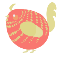 A teal and navy chicken with a bar pattern