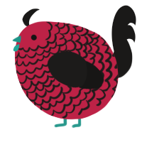 A crimson and sable chicken with a lace pattern