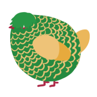 A viridian and honey chicken with a lace pattern