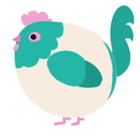 A cream and turquoise chicken with a head pattern