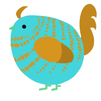 A aqua and ochre chicken with a bar pattern