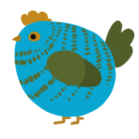 A cerulean and olive chicken with a bar pattern
