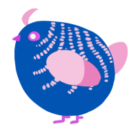 A ultramarine and pink chicken with a half-bar pattern