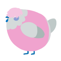 A pink and silver chicken with a head pattern