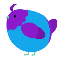 A sky and violet chicken with a head pattern