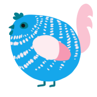 A sky and rose chicken with a bar pattern