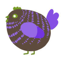A bark and blurple chicken with a bar pattern
