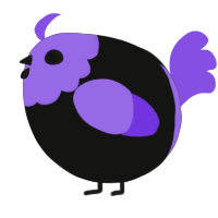 A black and blurple chicken with a head pattern