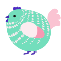 A mint and rose chicken with a bar pattern