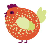 A vermilion and lemon chicken with a speckle pattern