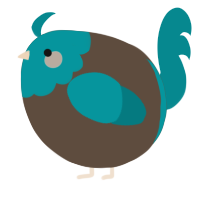 A bark and teal chicken with a head pattern
