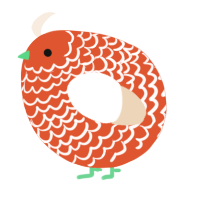 A vermilion and cream chicken with a lace pattern