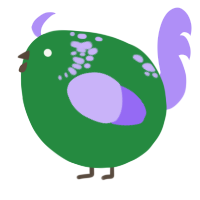 A viridian and lilac chicken with a neck-speckle pattern