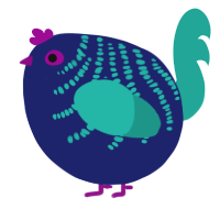 A navy and turquoise chicken with a half-bar pattern