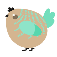 A beige and mint chicken with a half-bar pattern