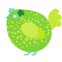 A grass and lime chicken with a speckle pattern