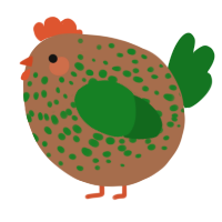 A brown and leaf chicken with a speckle pattern
