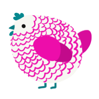 A white and fuchsia chicken with a lace pattern