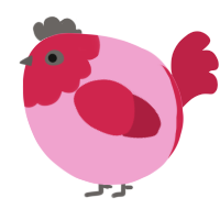 A pink and crimson chicken with a head pattern