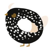 A black and cream chicken with a speckle pattern