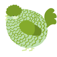 A gluppy and chartreuse chicken with a lace pattern