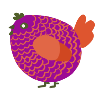 A plum and vermilion chicken with a lace pattern