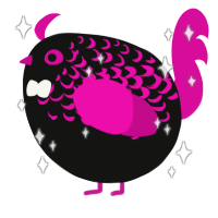 A black and fuchsia chicken with a half-lace pattern