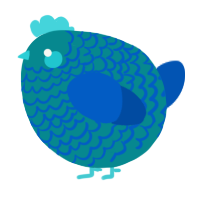 A teal and ultramarine chicken with a lace pattern