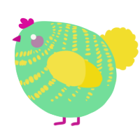 A spring and yellow chicken with a bar pattern