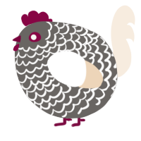 A grey and cream chicken with a lace pattern