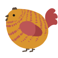 A orange and red chicken with a bar pattern