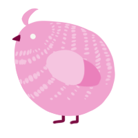 A pink chicken with a bar pattern